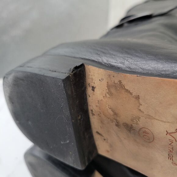 Modern Vintage Janet Black Knee High Tall Leather Riding Boots with Buckles - Picture 9 of 14